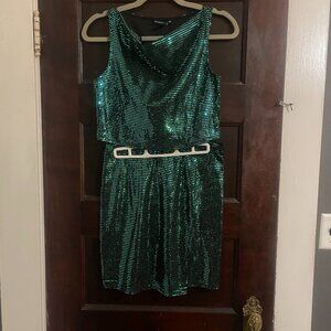 Sincerely Jules Metallic Green Cowl Neck Mini Skirt Two Piece - Size M - Sequin
